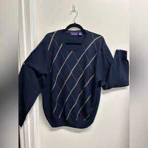 Alan Flusser Men's Dark Blue Argyle Crewneck Sweater